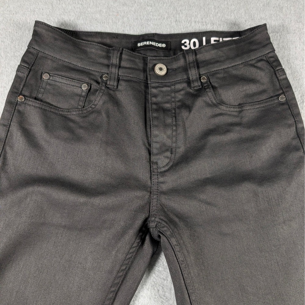 Serenede Mens Fitted ''Caviar 7'' Black Waxed Denim Jeans Size 30x32 Slim
